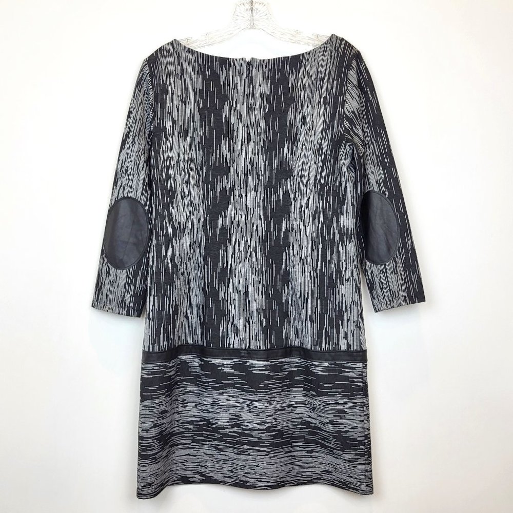 Maggy London Black Abstract Print Faux Leather Details Shift Dress, Size 8, GUC - Picture 2 of 10